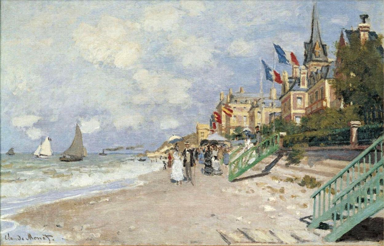The Boardwalk on the Beach at Trouville, 1870 - Claude Monet Paintings